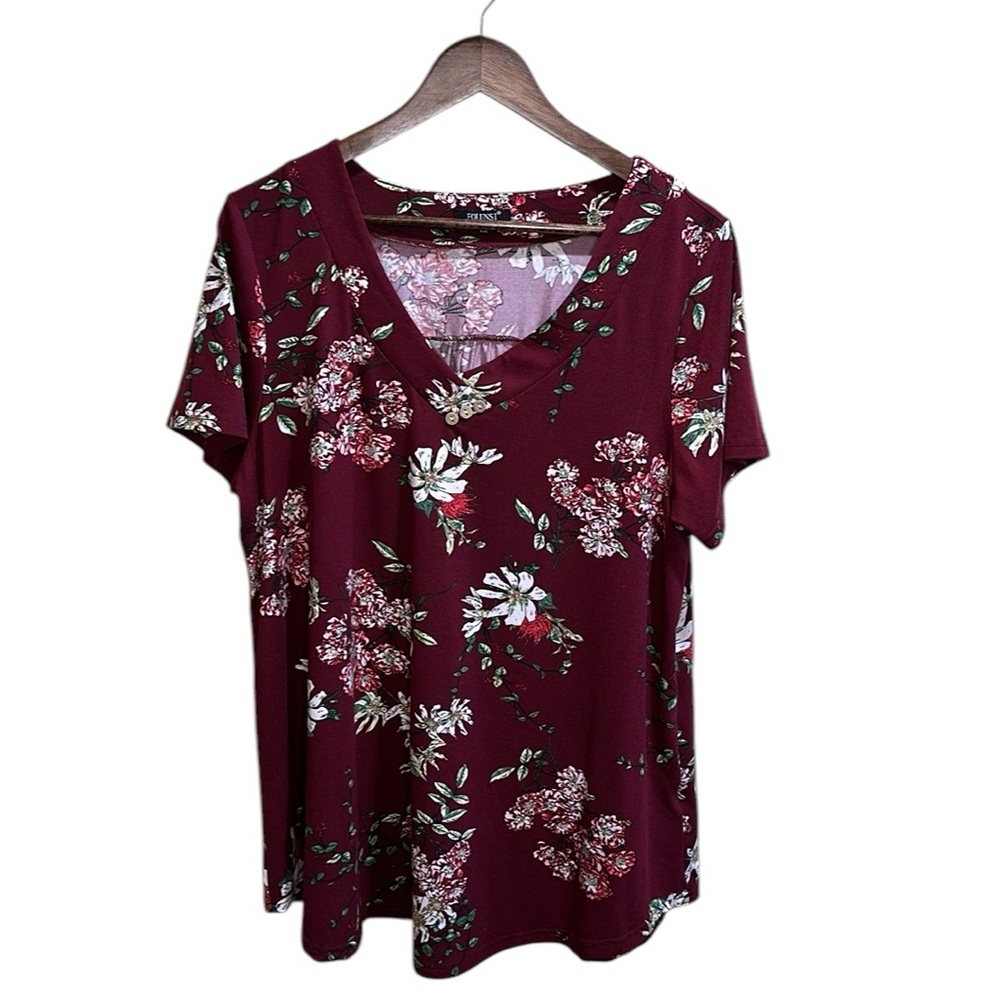 Folunsi 2X short sleeve floral blouse
